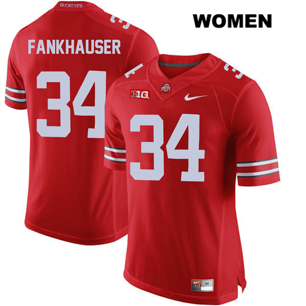 Ohio State Buckeyes Women's Owen Fankhauser #34 Red Authentic Nike College NCAA Stitched Football Jersey YG19L14OL
